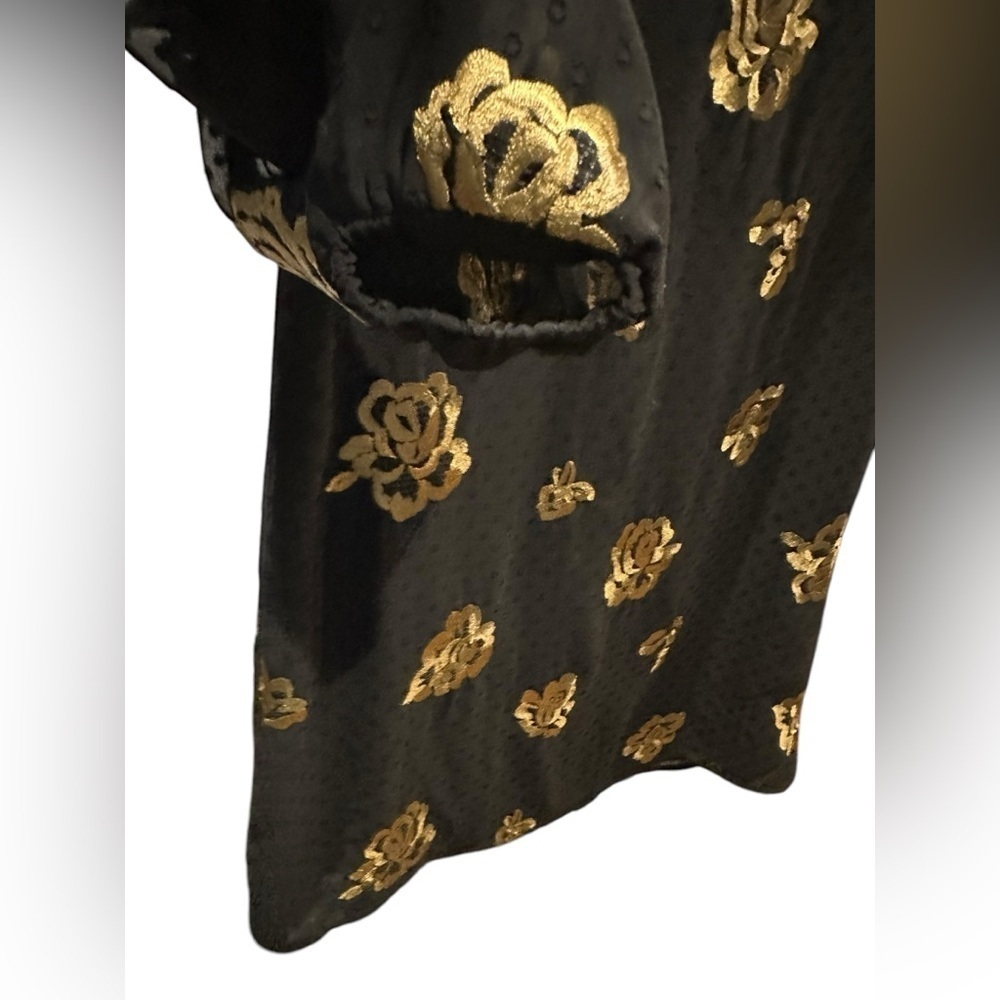 Cabi Occasion Dress in Swiss Dot Black Gold  Rose Embroidered Size XS - Picture 2 of 10